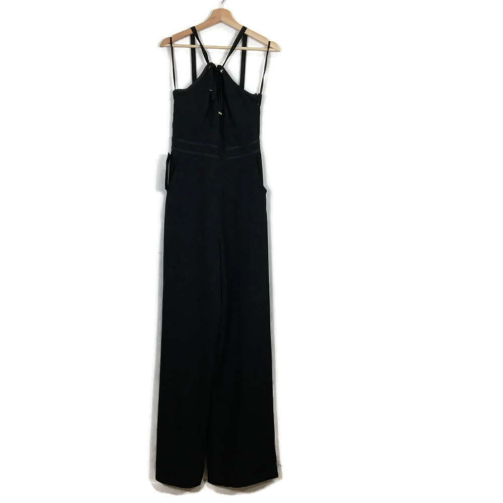 Bebe Romper Halter Tie Black Pockets Sleeveless